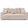 Image de Bobochic canapé droit convertible coffre envy tissu bouclette doux avec pouf rond beige ENVY