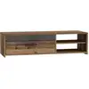 Image de Meuble Tv 1 Tiroir 2 Niches - Décor Vieux Bois Et Béton Gris Foncé - L 120 X P 42,1 X H 31,8 Cm