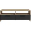 Image de Meuble Tv Pilvi - Style Contemporain - Décor Chene Et Noir - 2 Abattants + 2 Niches - L 95 X P 36 X H 34,5 Cm