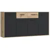 Image de Buffet Pilvi - Particules Mélaminé - Décor Chene Et Noir - 4 Portes + 2 Tiroirs - L 162,3 X P 34,2 X H 81,7 Cm