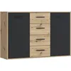 Image de Buffet Pilvi - Particules Mélaminé - Décor Chene Et Noir - 2 Portes + 4 Tiroirs - L 122,6 X P 34,2 X H 81,7 Cm