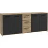 Image de Buffet PILVI - Style contemporain - Particules mélaminé -Décor Chêne artisan et Noir- 4 portes + 3 tiroirs - L1792 x P42 x H745
