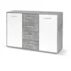 Image de Buffet Bas Pilvi - 2 Portes Et 4 Tiroirs - Blanc Et Béton Clair - L 122,6 X P 34,2 X H 81,1 Cm