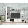 Image de Meuble Tv Paroi Pilvi - Particules Mélaminé -décor Blanc Mat - Porte Vitrée + Abattant + Niches - L220 X P41 X H177,5 Cm