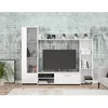 Image de Meuble TV paroi PILVI - Particules mélaminé -Décor blanc mat - porte vitrée + 1 abattant + 5 niches - L220 x P41 x H1775 cm