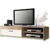 Image de Meuble Tv Pilvi - Style Contemporain - Particules Mélaminé - Décor Chene Et Blanc - 1 Abattant + 2 Niches - L 120 X P 42