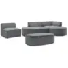 Image de Bobochic canapé d'angle fixe modulable rousseau tissu texturé avec 1 chauffeuse et 1 pouf gris foncé angle droit ROUSSEAU