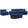 Image de Bobochic canapé d'angle fixe modulable rousseau tissu texturé avec 1 chauffeuse et 1 pouf bleu foncé angle droit ROUSSEAU