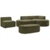 Image de Bobochic canapé d'angle fixe modulable rousseau tissu texturé avec 1 chauffeuse et 1 pouf vert angle droit ROUSSEAU