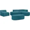 Image de Bobochic canapé d'angle fixe modulable rousseau velours côtelé avec 1 chauffeuse et 1 pouf bleu foncé angle droit ROUSSEAU