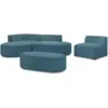 Image de Bobochic canapé d'angle fixe modulable rousseau velours côtelé avec 1 chauffeuse et 1 pouf bleu foncé angle gauche ROUSSEAU