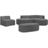 Image de Bobochic canapé d'angle fixe modulable rousseau velours côtelé avec 1 chauffeuse et 1 pouf gris foncé angle droit ROUSSEAU