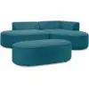 Image de Bobochic canapé d'angle fixe rousseau velours côtelé avec pouf bleu foncé angle droit ROUSSEAU