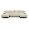 Image de Canapé Panoramique Convertible - 6 Places - Mika - Velours Côtelé Beige - Coffre De Rangement - 313 X 84 X 145 Cm