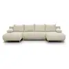 Image de Canapé panoramique convertible - 6 places - mika - velours côtelé beige - coffre de rangement - 313 x 84 x 145 cm