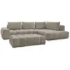Image de Bobochic canapé d'angle fixe everest tissu chiné avec pouf taupe angle droit EVEREST