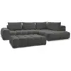 Image de Bobochic canapé d'angle fixe everest tissu chiné avec pouf gris foncé angle droit EVEREST