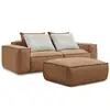 Image de Bobochic canapé droit fixe 3 places ultra moelleux boheme cuir végan avec pouf marron clair BOHEME