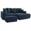 Image de Bobochic canapé d'angle convertible coffre atilla tissu texturé avec pouf bleu foncé angle droit ATILLA