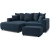 Image de Bobochic canapé d'angle convertible coffre atilla tissu texturé avec pouf bleu foncé angle gauche ATILLA