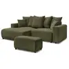 Image de Bobochic canapé d'angle convertible coffre atilla velours côtelé avec pouf vert clair angle gauche ATILLA
