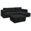 Image de Bobochic canapé d'angle convertible réversible coffre chelsea gros côtelé doux avec pouf noir réversible CHELSEA
