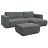 Image de Bobochic canapé d'angle convertible réversible coffre chelsea gros côtelé doux avec pouf gris foncé réversible CHELSEA