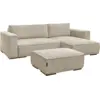 Image de Bobochic canapé d'angle convertible réversible coffre chelsea gros côtelé doux avec pouf taupe réversible CHELSEA