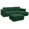 Image de Bobochic canapé d'angle convertible réversible coffre chelsea gros côtelé doux avec pouf vert réversible CHELSEA