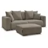 Image de Bobochic canapé droit convertible sidonie tissu chiné avec pouf taupe SIDONIE