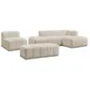 Image de Bobochic canapé d'angle fixe modulable annecy tissu bouclette avec 1 chauffeuse 1 place et 1 pouf beige angle droit ANNECY