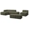 Image de Bobochic canapé d'angle fixe modulable annecy tissu bouclette avec 1 chauffeuse 1 place et 1 pouf vert angle gauche ANNECY