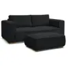 Image de Bobochic canapé droit fixe 2 places chelsea gros côtelé doux avec pouf noir CHELSEA