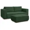 Image de Bobochic canapé droit fixe 2 places chelsea gros côtelé doux avec pouf vert CHELSEA