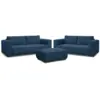 Image de Bobochic ensemble canapé droit fixe 3 + 2 places chelsea gros velours côtelé avec pouf bleu foncé CHELSEA
