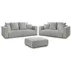 Image de Bobochic ensemble canapé droit fixe 3 + 2 places sidonie velours côtelé avec pouf gris clair SIDONIE