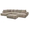 Image de Bobochic canapé panoramique convertible coffre everest tissu chiné avec pouf taupe angle droit EVEREST