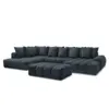Image de Bobochic canapé panoramique convertible coffre everest tissu texturé avec pouf bleu foncé angle droit EVEREST