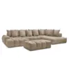 Image de Bobochic canapé panoramique convertible coffre everest tissu texturé avec pouf taupe angle gauche EVEREST