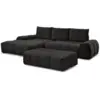 Image de Bobochic canapé d'angle convertible coffre everest tissu texturé avec pouf noir angle gauche EVEREST