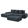Image de Bobochic canapé d'angle convertible coffre everest tissu texturé avec pouf bleu angle gauche EVEREST