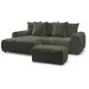 Image de Bobochic canapé d'angle convertible coffre roxelane tissu chiné avec pouf vert angle gauche ROXELANE