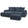 Image de Bobochic canapé d'angle convertible coffre roxelane tissu chiné avec pouf bleu foncé angle gauche ROXELANE