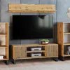Image de Meuble TV FOCUS Armoire TV L 135 x P 40 x H 49 cm chêne doré pieds métal loft