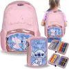 Image de DISNEY Stitch ENSEMBLE SCOLAIRE pour fille: SAC À DOS renforcé + TROUSSE à crayons avec fournitures scolaires LAYETTE SCOLAIRE