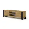 Image de Meuble tv mondi avec 2 portes + 2 étagères - l 158 x p 40 x h 47 cm - bois et noir mat