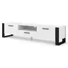 Image de Commode rangement meuble tv nuka 160 cm blanc mat jambes noires et poignées