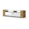 Image de Commode Meuble TV Livia Chêne artisanale/blanc brillant 45x160x40cm (HxlxP) - Design moderne de haute qualité