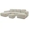 Image de Bobochic canapé panoramique convertible coffre montaigne tissu bouclette avec pouf beige angle droit MONTAIGNE