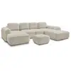 Image de Bobochic canapé panoramique convertible coffre montaigne tissu bouclette avec pouf beige angle gauche MONTAIGNE